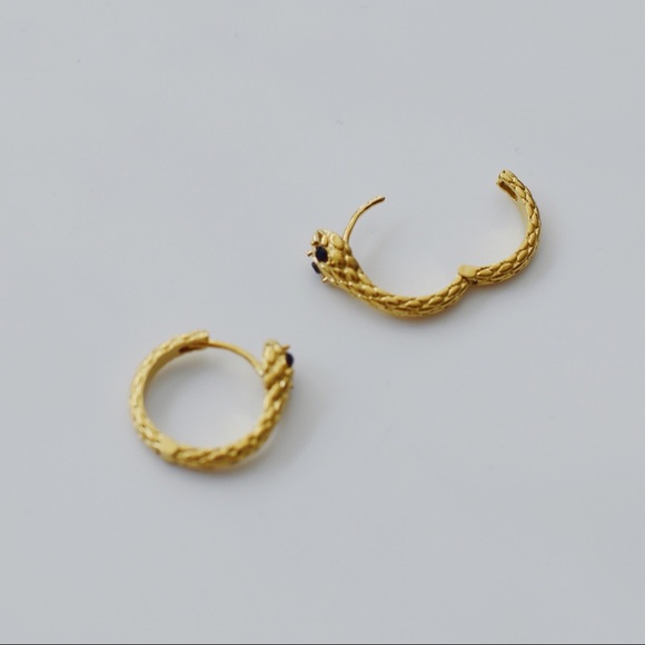 Gold Plated Brass Dainty Snake Mini Huggies Hoops - Picture 7 of 7